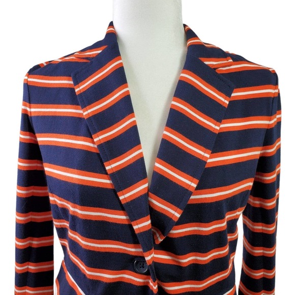 SOLD ~ J Crew Factory Blazer Women XSmall Navy Orange Striped Collar Pockets XS - Picture 6 of 11